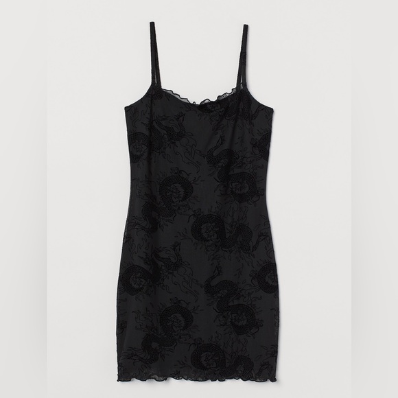H&M Dresses & Skirts - H&M Divided Dragon Print Mesh Slip Dress Size Small | Y2K Grunge Goth Aesthetic